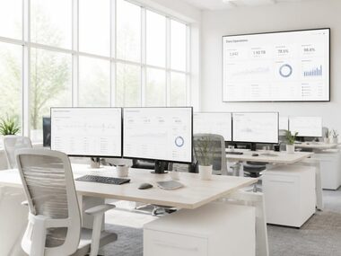 Visualisation de données sur un écran dans un environnement de bureau.