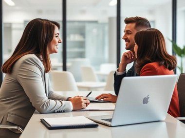 Consultante examinant des profils de candidats sur un écran.