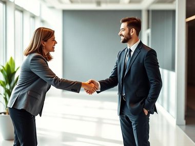Entretien d'évaluation entre deux professionnels autour d'une table.